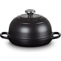 LE CREUSET Bräter Brot-Bräter 24 cm Signature Schwarz, Emailliertes Gusseisen, Brottopf, Cocotte, zum Brotbacken & Schmoren, Ø24cm, Made in France