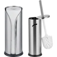 relaxdays WC-Garnitur Badezimmer Set Rollenhalter & WC-Bürste, Freistehende Badezimmer-Accessoires, Moderne Badezimmer, Standard-Toilettenpapierrollen (bis 14 cm), Gäste-WC, (2-tlg), silber