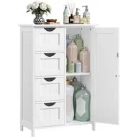 VASAGLE Badmöbel-Set Badezimmerschrank Badschrank Beistellschrank, mit 4 Schubladen, Schranktür, verstellbare Ablage