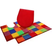 Grund Badematte Mosaik, Badvorleger, Badezimmer Teppich, sehr weich, Höhe 20 mm, rutschhemmend beschichtet, fußbodenheizungsgeeignet, Kunstfaser, rechteckig, 3-tlg. Stand-WC Set, angenehm weich, auch als 3 teiliges Set erhältlich, Made in Europe