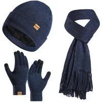 Blusmart Mütze & Schal Wintermütze-Schal-Handschuh-Set (Damen Herren, Gestrickte Touchscreen-Handschuhe) Beanie-Skimütze im 3er-Set