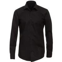 VENTI Businesshemd Herren Hemd extra langer Arm 72cm Langarm Hemd uni modern fit Kentkragen, schwarz HL80, 42