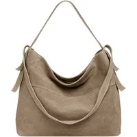 Caspar Schultertasche große Vintage Damen Leder Handtasche - PREMIUM LINE - Modell No.816, 100% italienisches Wildleder, samtig weich, angenehmer Tragekomfort