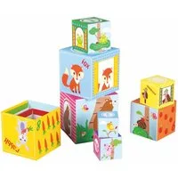 Lelin Stapelspielzeug 10213 Stapelspiel Lernspiel Wald und Tiere 10 Würfel, Aufeinander und ineinander stapelbare Würfel