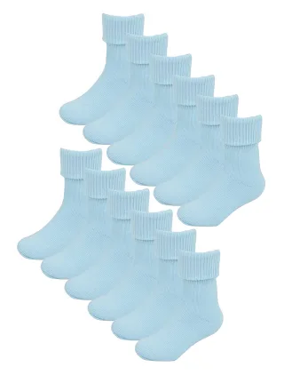 Baby Cotton Turn Over Top Socken | 6 Paar Pack | Socken Snob | Plain Funny Socken für Jungen und Mädchen - Blau