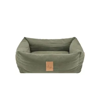 Denjo Dogs Hundebett Vintage Canvas mit Lederdetails im Landhausstil, Bezug waschbar, erhöhter Rand "Classic Nest" desert green