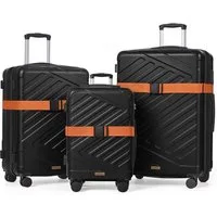 SONGMICS Hartschalen-Trolley Kofferset, 360° Rollen, robuster Reisekoffer, Bordcase, ABS, TSA-Schloss, Zahlenschloss, Koffergurt, erweiterbar