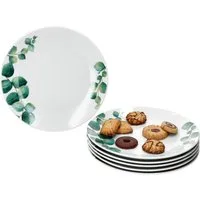 MamboCat Frühstücksteller 6x Eukalyptus Kuchenteller Ø20,5cm weiß Porzellan 6 Personen
