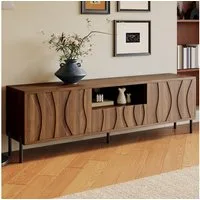 STILVORA Wohnzimmer-Set mit Doppeltüren,Niedriger Schrank Lowboard mit Regal&Klapptüren, (Packung, 1-St., Drei Türen, vier Fächer und vier eiserne Beine), Vorgebohrte Kabeldurchführungen,wellenförmige Schranktüren