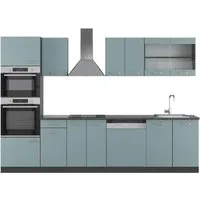 Vicco Küchenzeile R-Line, Blau-Grau/Anthrazit, 300cm mit Hochschrank ohne Arbeitsplatte