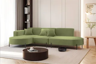 Ecksofa Designersofa VALENCIA in Stoff Quelle Hellgrün Ottomane Links