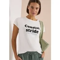 CECIL Kurzarmshirt Sommershirt mit Boatneck und Wording Print