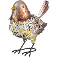 Dehner Gartenfigur Dekofigur Vogel, 31 x 26 x 14 cm, Eisen, gelb, verspielte Garten-Dekoration, frostbeständig