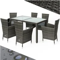 Casaria Garten-Essgruppe, (7-tlg), Gartenmöbel Set 6 Stühle inkl. 7cm Polster Tisch 150x90cm grau