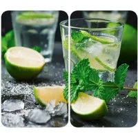 WENKO Herd-Abdeckplatte Universal Modell Mojito, Glas, (Set, 2 tlg), Herdabdeckung für alle Herdarten, kratzfest, mit rutschfesten Füßen