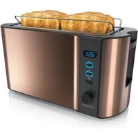 Arendo Toaster Edelstahl, Langschlitz, Display mit Restzeitanzeige, Krümelschublade, 2 lange Schlitze, für 4 Scheiben, 1500 W, Defrost Funktion, Wärmeisolierendes Gehäuse, mit Brötchenaufsatz