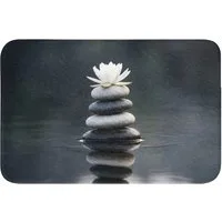 OnlyWow Badematte Steine - Lotus - Grau, Höhe 10 mm, Polyester, Rechteckig, Badezimmerteppich, Badteppich, Rutschfest, Badvorleger, Waschbar