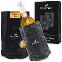 BARMINGO Wein- und Sektkühler Edelstahl mit 2 Kühlmanschetten, Weinflaschenkühler & Getränkekühler, Weinkühler Manschetten mit flexiblem Klettverschluss