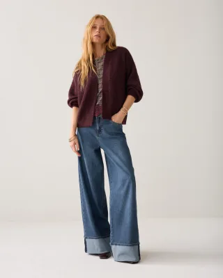 Summum - Puff sleeve cardigan Cozy melange knit dark burgundy - Gr. - XS