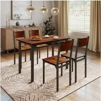 Sunsitt Essgruppe 5-Teiliges Esstisch Set mit Stühle, (Metallgestell Sitzgruppe, Küchetisch mit Stühlen, Essgruppe für Esszimmer, Wohnzimmer), Vintagebraun (2 Packet)