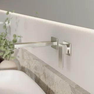 Steinberg Serie 160 Waschtisch-Wand-Einhebelmischer mit Farbhülse, Ausladung 205 mm, brushed nickel, 160 1814 3 BN