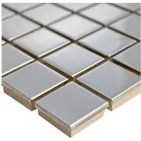 Mosafil Mosaikfliesen Edelstahl Metall Mosaikfliesen Concept Silber Glänzend Q23, Metall-Edelstahl 30.000x30.000, silber, Verlegefertig auf ein Netz geklebt