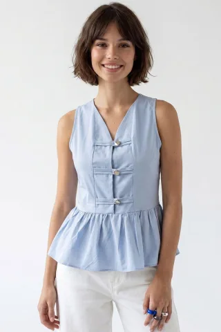 Ärmellose Popeline Peplum-Bluse