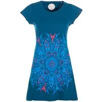 Vishes Minikleid Kurzarm Tunika Minikleid Damen Besticktes Mandala Baumwolle Alternative Mode, Boho, Hippie, Ethno, Festival