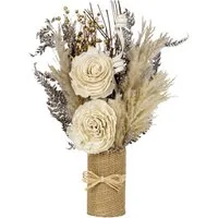 Trockenblume Blumenarrangement Deko Blumen getrocknet in Naturfarben, XiRRiX, Höhe 36 cm, Trockengesteck Creme Rosendeko