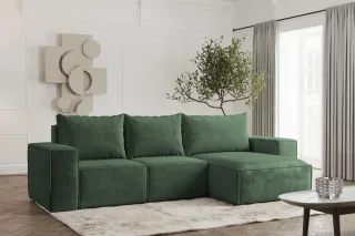 Ecksofa Designersofa ESTELLE in Stoff Abriamo Grün Ottomane Rechts