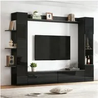 Merax Wohnwand 4-teilig Wohnmöbel Set, (4-St), Wohnmöbel mit TV-Schrank, Vitrine & Regalen