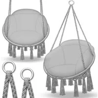 tillvex Hängesessel tillvex® Hängesessel Hängestuhl Hängeschaukel Hängekorb Hängesitz (Set, Hängesessel, Kissen, 4 Seile mit 2 Stahlringen), Kissen