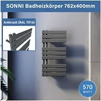 SONNI Designheizkörper Design Badheizkörper Anthrazit Handtuchtrockner Flach, Paneelheizkörper Design Mittelanschluss seitlich