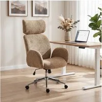 HOMCOM Bürostuhl mit Armlehne, verstellbarer Kopfstütze (Homeoffice Stuhl, 1 St), mit Wippfunktion, Bouclé-Optik, Braun