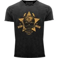 Neverless Print-Shirt Neverless® Herren T-Shirt Totenkopf Vintage Tattoo Shirt Stay Wild mit Print