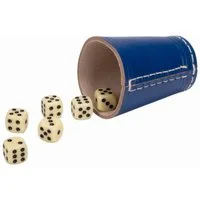 GICO Spielesammlung Würfelbecher blau (echt Leder) Standard (9 cm) mit 6 Würfeln 5904
