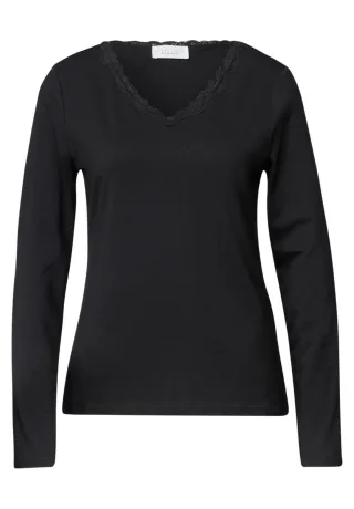 Street One - Langarmshirt mit Spitze schwarz - Gr. - 34