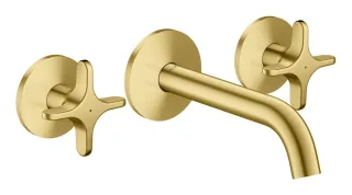 Hansgrohe 3-Loch Waschtischarmatur AXOR One Unterputz Wandm. 160mm Kreuzgriff brushed brass, 481309 48130950
