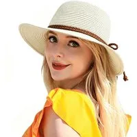 Zaewry Sonnenhut Damen-Strohhut für den Strand, breitkrempiger Sommerhut für Damen faltbarer Damen-Sonnenhut mit UV-Schutz