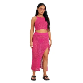 Missy Empire - Co-ord Set für Damen, gehäkelt (Pink)
