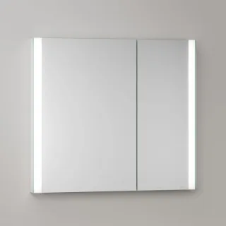 KEUCO Somaris Spiegelschrank mit Beleuchtung 14512002201 80 x 71 x 11,5 cm, verspiegelt, 2 Türen, Wandeinbau, asymmetrisch, Spiegelheizung