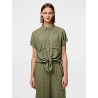 pieces Kurzarmbluse PCPIA SS TIE SHIRT WVN NOOS mit Leinen