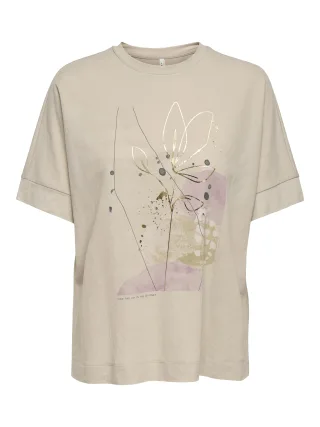 ONLY - ONLJANY S/S O-NECK PRINT TOP BOX JRS Pumice Stone - Gr. - XS
