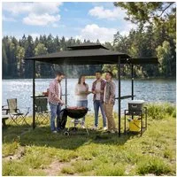 FIVMEN Grillpavillon mit seitlicher, Doppeldach Seitenablage Garten BBQ Pavillon, Grillunterstand für Terrasse stabiler Stahlgestell 245x141x253cm