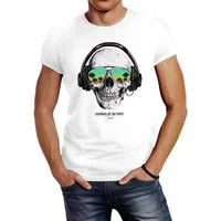 Neverless Print-Shirt Herren T-Shirt Totenkopf Kopfhörer Musik Party Skull Sonnenbrille mit Print