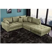 riess-ambiente Ecksofa KENT 220cm grün- Cord, L-Form, Federkern, m. Kissen, FSC-zertifiziert, Einzelartikel 1 Teile, Moderne Wohnlandschaft inkl. Hocker - ideal für Wohnzimmer u. Familien