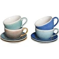 CreaTable Cappuccinotasse Caldera Mix, Cappuccino-Set, 8-tlg., 8-tlg., Steinzeug, Reaktivglasur
