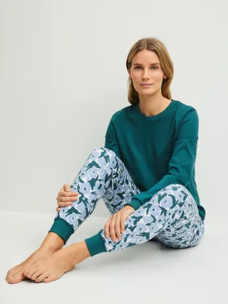 CALIDA - DAMEN Pyjama mit Bündchen dark petrol - Gr. - M