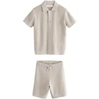 Next Shirt & Shorts Gestricktes Polohemd mit Struktur und Shorts (2-tlg)