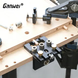 Ganwei Woodworking Drilling Jig Locator CNC Aluminum 3-in-1 6mm 8mm 10mm Dowel Holes 12mm 15mm Cam Lock Holes Adjustable